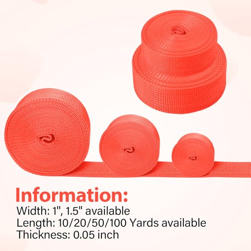 Polypropylene Webbing 1 Inch 1.5 Inch Nylon Webbing Straps Poly Strapping - color: Bright Orange, size: 1 inch x 20 yards