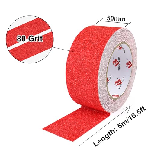BOMEI PACK Anti Slip Traction Tape,2 Inch x 16.5 Ft,Heavy Duty Non Slip Tape,Grip Tape for Stairs, Tread Step, Indoor & Outdoor Use,Waterproof Stairs Non Skid Treads (Red) - color: Red