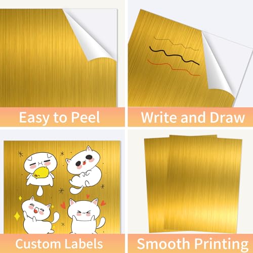 Gold Printable Sticker Paper, 20 Sheets Printable Holographic Gold Sticker Paper, Laser/Inkjet Printing-Letter Size (8.5" x 11") - color: Gold, size: 8.5" x 11"