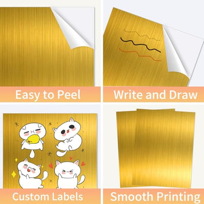 Gold Printable Sticker Paper, 20 Sheets Printable Holographic Gold Sticker Paper, Laser/Inkjet Printing-Letter Size (8.5" x 11") - color: Gold, size: 8.5" x 11"