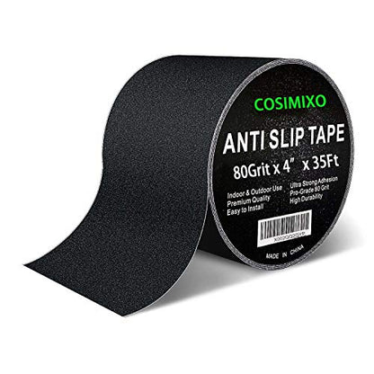 COSIMIXO 4" x 35Ft Heavy Duty Anti Slip Tape,Best 80grit Friction,Grip,Abrasive for Stairs Outdoor/Indoor Waterproof Grip Tape Safety Non Skid Tread Staircases Anti-Slip Traction Tape Black - size: 4" x 35Ft