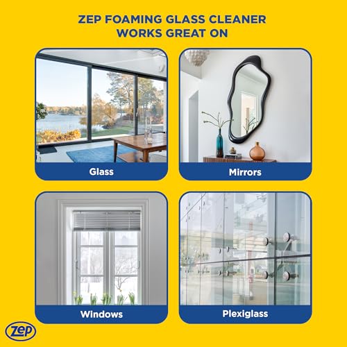 Zep Foaming Glass and Plexiglass Cleaner - 19 oz (Case of 4) ZUFGC19 – Foaming Formula that clings to Vertical Surfaces for Streak-Free Glass Cleaning