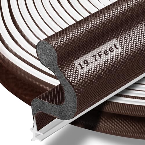 19.7 Feet Long Reach Door Weather Stripping Door Seal Strip, New Upgraded V-Shaped Replacement Kerf Weather Stripping for Door Frame Door Insulation, Easy Cut to Size(Brown) - color: Brown, size: 19.7 Ft