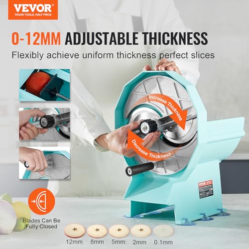 VEVOR Manual Vegetable Fruit Slicer, 0-0.5"/0-12mm Thickness Adjustable Commercial Slicer Machine, Double Feed Ports, Stainless Steel Blade Food Cutter Slicing Machine for Cucumber, Lemon, Tomato - size: Manual-Vegetable-Plastic