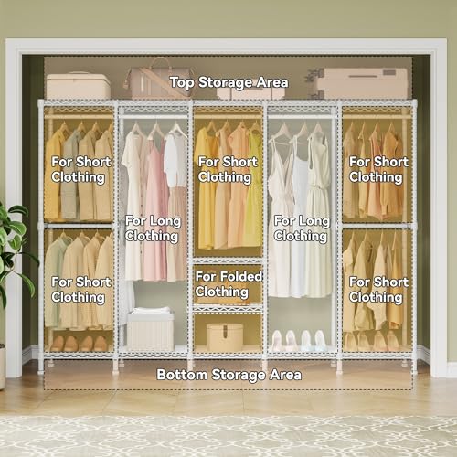 Higeego H5 Clothing Rack for Hanging Clothes, Heavy Duty Closet Rack, White - color: White