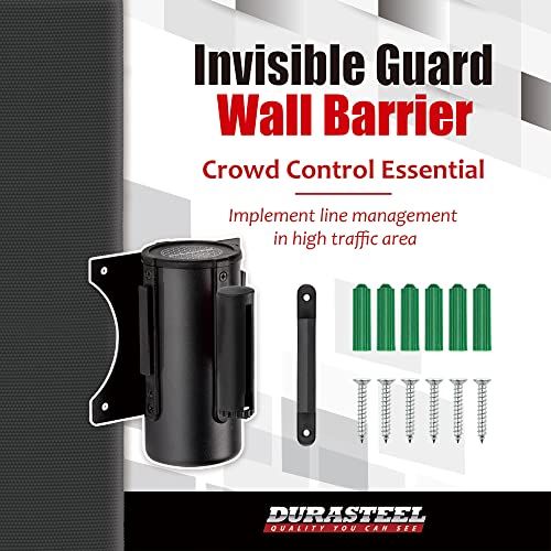 DuraSteel Wall Mount Crowd Control Retractable Belt Barrier - 9.2 Ft Black Retractables Barrier Belt, Crowd Control Barriers Do Not Enter Line Dividers for Crowds NOT Stanchions with Retractable Belts - color: Black Belt, size: Black Body