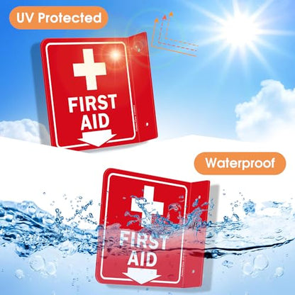 Faittoo First Aid Sign, 2 Pack First Aid with Cross Symbol - 6 x 6 Inches Acrylic Plastic, 2 Pre-Drilled Holes, Includes Matching Screws, Use for Home Office/Business - style: L-shaped 2 Pack