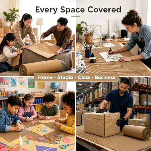 Corrugated Cardboard Roll, 24 x 400 Inches Single Face Brown cardboard Roll for Gardening, Packing & Floor Protection, Cardboard sheets for Moving, Crafts