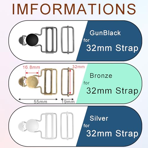 CooBigo 6Sets 1-1/4 Inch Metal Jeans Buckles, Overalls Buckles with Adjustable Tri Glide Buckle and Buttons for Bib Pants Suspender Sewing Accessory (Bronze) - color: 1-1/4" Bronze 6sets