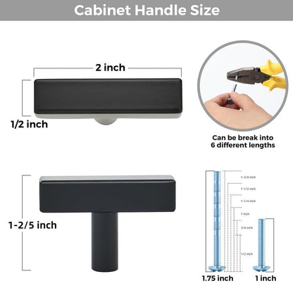3 Pack Black Cabinet Knobs, 2in Length T-Square Bar Drawer Pulls - color: Matte Black, size: 3 Pack, style: Sqaure Bar