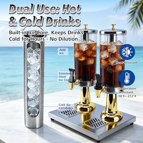 1.6 Gallon Drink Dispenser with Stainless Steel Stand & Ice Core - color: Gold