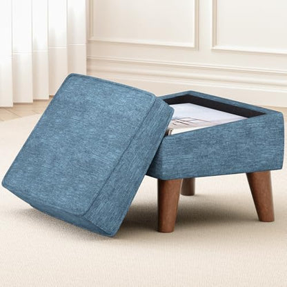 FAGAGA Small Footstool Ottoman with Adjustable Lid, Storage Ottoman - color: Blue, size: 11.8"D x 15.8"W x 11.3"H