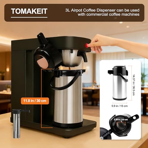 TOMAKEIT Airpot Coffee Dispenser with Pump,102 OZ/ 3L Large Coffee Dispenser with Tea Filter for Party Hot Drinks Water Tea Chocolate Hot/Cold Water, Insulated Stainless Steel Thermal Carafes