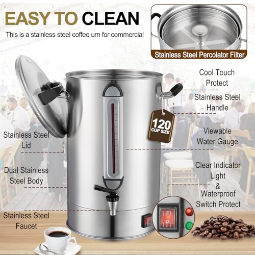 Commercial Coffee Urn 120 Cup Large Coffee Urn 20L Coffee Maker Stainless Steel Double Wall Coffee Percolator 1300W Quick Brew Hot Beverage Dispenser for Events, Parties, Catering, Gathering, Hotels - size: 20 Liters