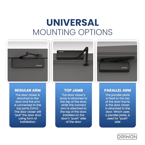 Commercial Extra Heavy Duty Hydraulic Door Closer - DRIWON DN-9500 Black -Sturdy Cast Iron Body, Steel Arm, Attractive Powder Coated Finish, Adjustable for High Traffic