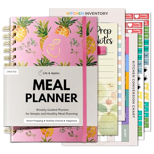 Life & Apples Weekly Meal Planner Notebook with Grocery List, Pineapples - color: Pineapples