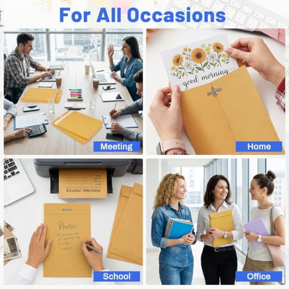 9 x 12 Expandable Manilla Envelopes with Clasp & Gummed Seal, Heavy Duty 180gsm Kraft Paper, 1.2″ Expandable Gussets, Reusable Mailer File Organizer for Documents, Contracts, Bills, Blueprints (60)