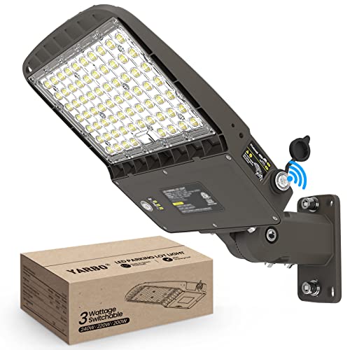 YARBO LED Parking Lot Light - 240W/220W/200W Switchable, 5000K 38400LM 160LM/W Shoebox Light, Dusk to Dawn Photocell, IP65 Waterproof ETL Listed 100-277V for Plazas & Streets, Arm Mount & Slip Fitter - size: 240W-220W-200W Switchable
