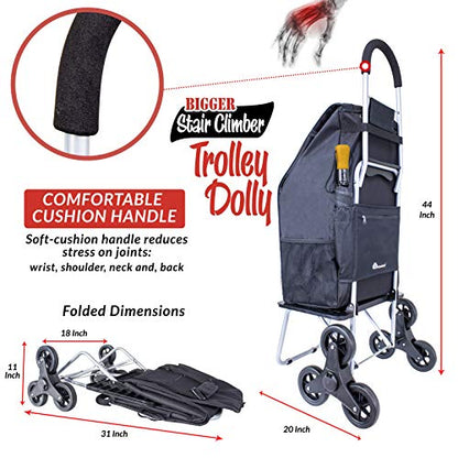 dbest products Stair Climber Bigger Trolley Dolly, Black Grocery Shopping Foldable Cart Condo Apartment 44 Inch - color: Black