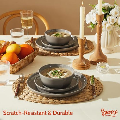 Sweese Porcelain Dinnerware Sets, Handpainted Plates and Bowls Set for 6, Scratch Resistant Dinner Set, Dishwasher and Oven Microwave Safe Dishes Set, Graphite Gray - color: Graphite Gray