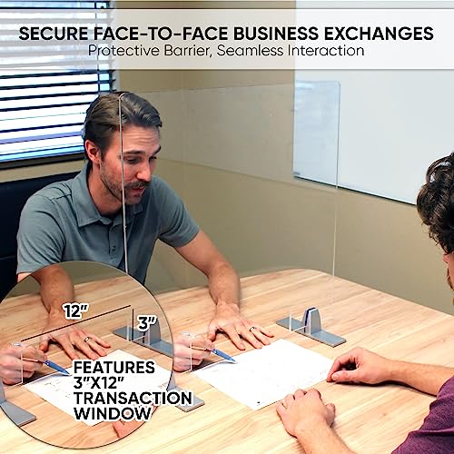 Plexiglass Table Top Sneeze Guard – Desk Divider for Students, Office, Transactions – Acrylic Shield | (24" x 24" with Cutout) - size: 24"H x 24"W Cutout