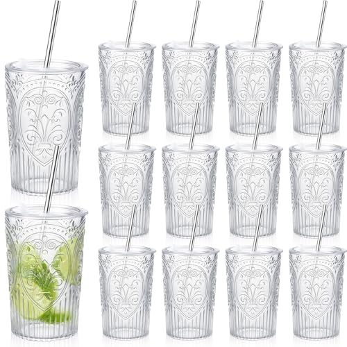 Wiwiqing 12 Set 16oz Vintage Tumbler with Lid and Straw Bulk, Clear - color: Clear