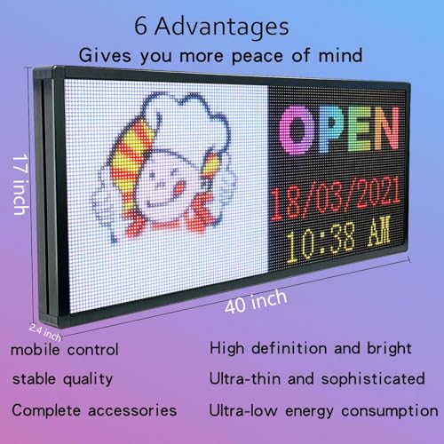 P6 Programmable Led Sign Custom Scrolling Outdoor Digital Signs For Businesses Display Screen Electronic Message Board Stock Ticker Advertising Pixel Led Panel Marquee 40"X17" - size: P6 40"x17"x2.4" Indoor/Outdoor