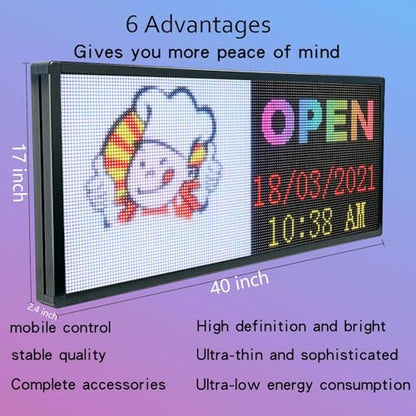 P6 Programmable Led Sign Custom Scrolling Outdoor Digital Signs For Businesses Display Screen Electronic Message Board Stock Ticker Advertising Pixel Led Panel Marquee 40"X17" - size: P6 40"x17"x2.4" Indoor/Outdoor
