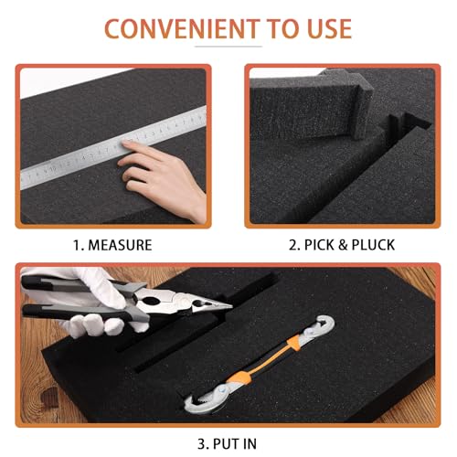 QDYMXUN Pre-Cubed Pick & Pluck Foam Sheets - 2-Pack (12"x12"x2") with 0.4" Bottom Padding, Polyurethane Apart Insert Pads Liners for Toolboxes, Storage Drawer and Crafts - size: 2Pack 12'' x 12'' x 2'' with 0.4" Bottom Padding