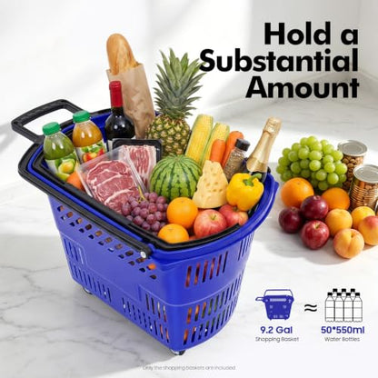 6 PCS Rolling Shopping Basket, 9 Gal Plastic Shopping Carts (Blue) - color: Blue