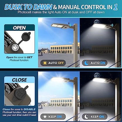 AKK LED Parking Lot Light 320W 300W 280W Adjustable, 51200LM 160LM/W 5000K, Dimmable Shoebox Area Light with Photocell, IP65 ETL 100-277V Arm & Slip Fitter Mount for Large Lots, Warehouses & Stadiums - size: 320W/300W/280W Switchable