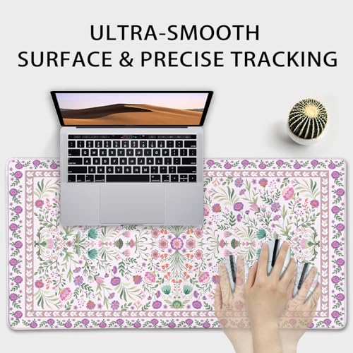 Purple Floral Desk Mat Large Mouse Pad 31.5"x15.7" Anti-Slip - color: Purple Floral