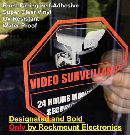 Printed on adhesive side, (4 Pack) 4" X 4" - 24 Hour Monitored By DVR CCTV Security Camera Video Surveillance System - Caution Warning Sign Label Sticker Decal - Front Adhesive Transparent Clear Vinyl