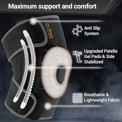 DR. BRACE ELITE Knee Brace with Side Stabilizers & Patella Gel Pads - color: Mercury, size: Large