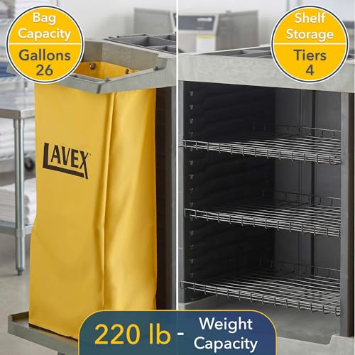 59” x 21” x 47” Large 4-Shelf Multifunctional Housekeeping Cart - Commercial Hotel Cart with 2 Vinyl Bags, 8 Top Compartments, Vacuum Bracket, Casters for Janitorial and Room Service Use - 220 lb - size: Large (4 Shelf)