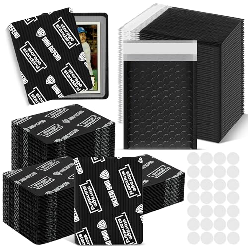 Ding Defend Card Shipping Protector Envelope Bubble Mailer Kit with 110 Card Shipping Protectors (3.5x4.5 Inches), 55 Bubbles Mailers, 250 Tape Seals for Collectible Cards - Black - color: Black - 3.5'' x 4.5''