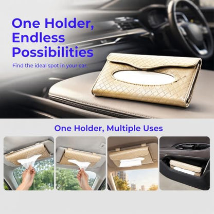 Car Visor Tissue Holder, Clip-on, Large Opening, PU Leather, Khaki - color: Khaki