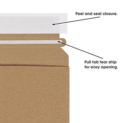 BOX USA Rigid Mailers 18" x 24" (50-Pack) - Kraft Mailer Envelopes for Oversized Posters, Artwork, Presentation Prints - Stay Flat
