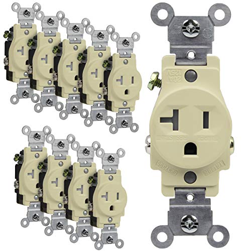 ENERLITES Single Receptacle Outlet, Tamper-Resistant, Commercial Grade, 3-Wire, Grounding Screw, 2-Pole, 5-20R, 20A 125V, UL Listed, 61200-TR-I-10PCS, Ivory (10 Pack) - color: Ivory, size: 10 Pack