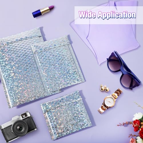 50 Pieces Holographic Bubble Mailers 3 Sizes - color: Glitter Silver