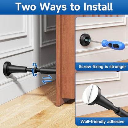 1P Adjustable Spring Door Stop, 4.17-5.35in Long Door Stoppers, Black - color: Black