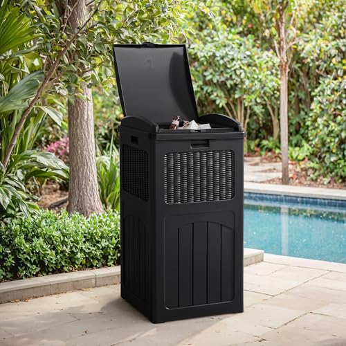 Flamaker 30 Gallon Trash Can, Resin Outdoor Garbage Can with Lid - color: Black, size: 1 Pack