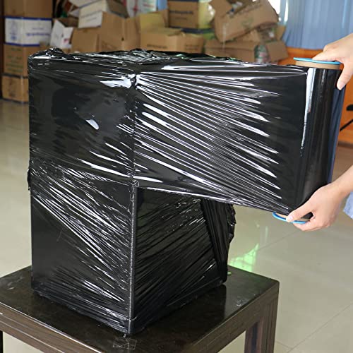 BOMEI PACK Black Stretch Wrap Industrial Strength with Plastic Handle 12" x 1000 Feet 80 Gauge 3-Pack, Black Shrink Wrap, Self-Adhering Black Plastic Wrap for Shipping, Moving - color: Black