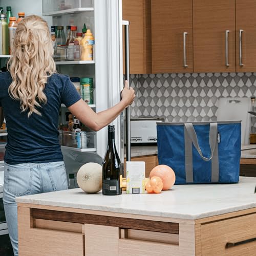CleverMade EcoBasket Collapsible Grocery Tote, 30L Structured Tote Bag - color: Blue/Gray, size: 30l - 1 Pack