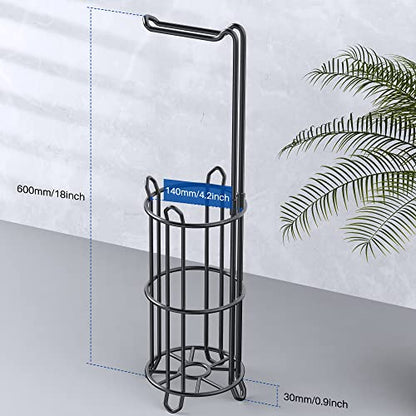 Meangood Toilet Paper Holder Stand and Tissue Paper Roll Dispenser for 4 Mega Rolls, Bathroom Free Standing Tissue Roll Storage Holder Rack, Metal Wire (Black) - color: Black 2