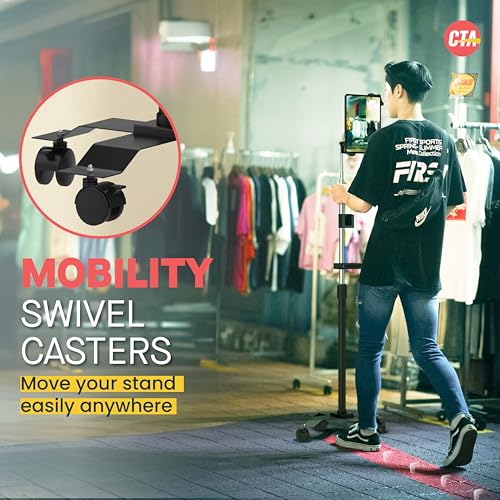 CTA Digital Mobile Floor Stand Compact, Adjustable Gooseneck Floor Stand with Handle & Swivel Casters For iPad Gen 7-10, iPad Air 4, 12.9”, Surface Pro, Zebra Tablets, & Other 7-13” Tablets (PAD-CGSH)