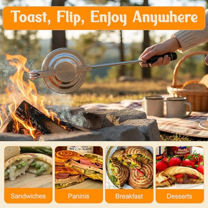 Handheld Sandwich Maker, Classic Sandwich Grill & Panini Press, Cast Aluminum Pie Iron, Retro 1945 Stovetop & Campfire Toaster for Hot Sandwiches, Pies, Paninis, RV & Camping - size: Regular
