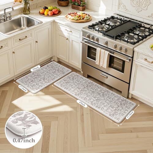 LEEVAN Anti Fatigue Kitchen Mats for Floor, Cushioned Kitchen Mat Set 2PCS - color: Grey, size: 17.3"x29"+17.3"x47"-0.47inch