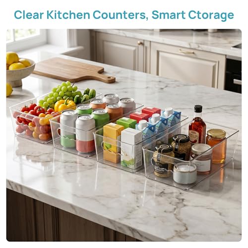 Vtopmart 4pcs Clear Storage Bins with Handles - size: Without Lid
