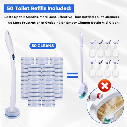 Disposable Toilet Brush and Holder Set, 50pcs Thick Refills for Clorox Wand - size: Toilet Brush + 50 Refills